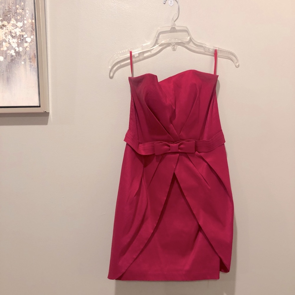 Caché Magenta Strapless Dress with Bow